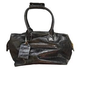 Dooney & Bourke Black Croc Embossed Medicine Bag Leather Satchel Red Lining